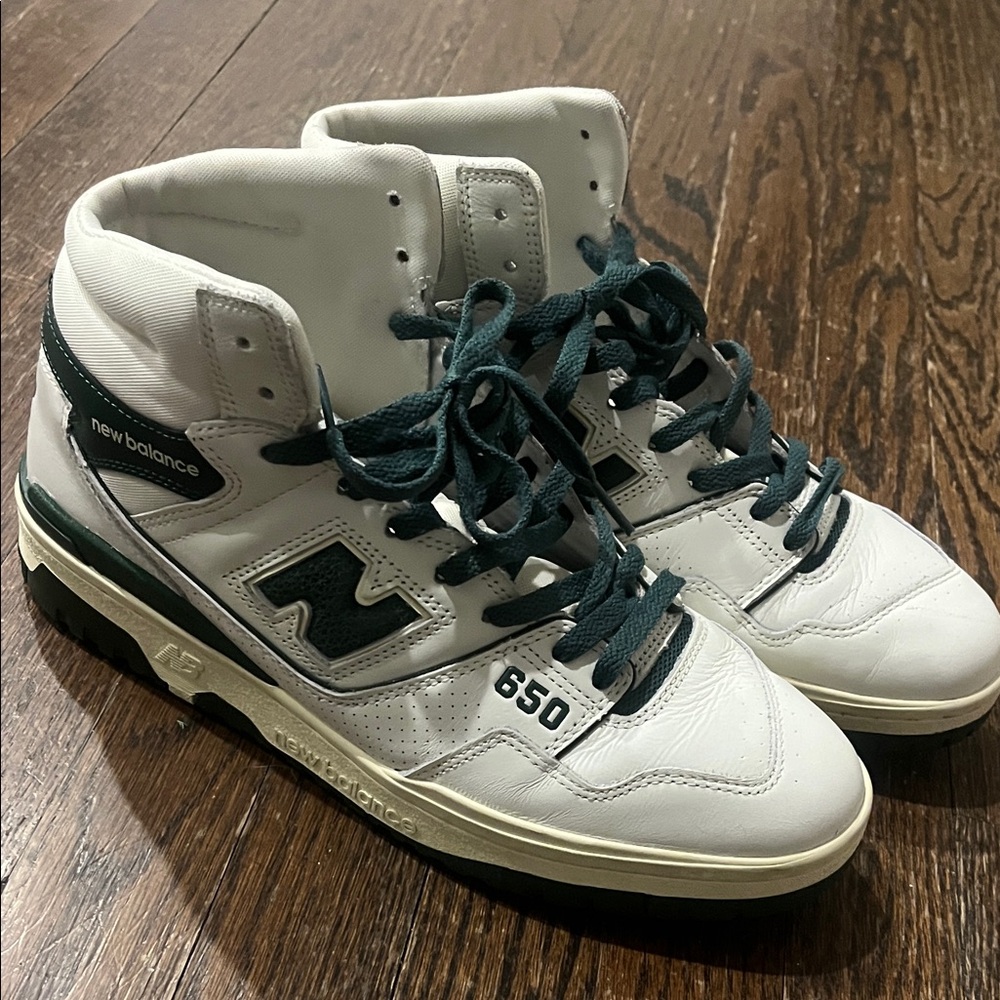 New Balance 650 White and Dark Green Sneakers